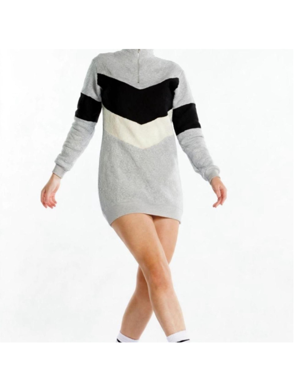 Juicy Couture gray, black, and cream color-blocked quarter zip sweatshirt dress